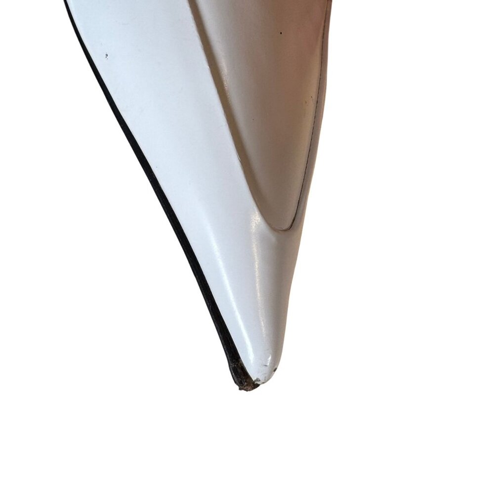Prada White Spazzolato Triangle Logo 55M Pointed Toe Mules Heels Size 39 - Picture 5 of 13